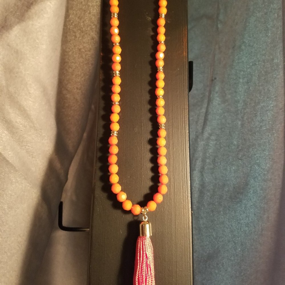 Orange bead tassel Necklace 60"